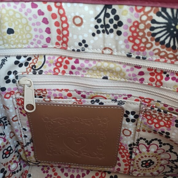 Brighton Bag Woven Natural Straw Red Croc Embossed Leather Floral Charm Dust Bag - Picture 5 of 14